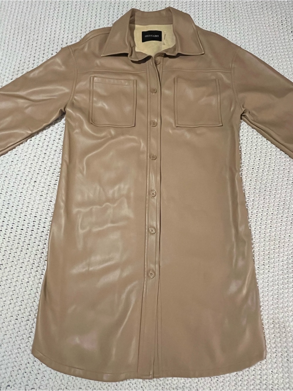Dolce Cabo Faux Leather Long Shacket Shirt Jacket Tan Small